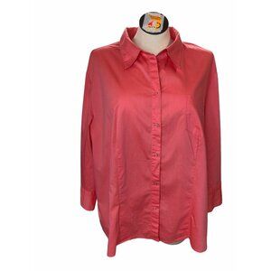 Cato Blouse Button Down Shirt Women 26 28 Top Pink Coral Snaps Collar 3/4 Sleeve